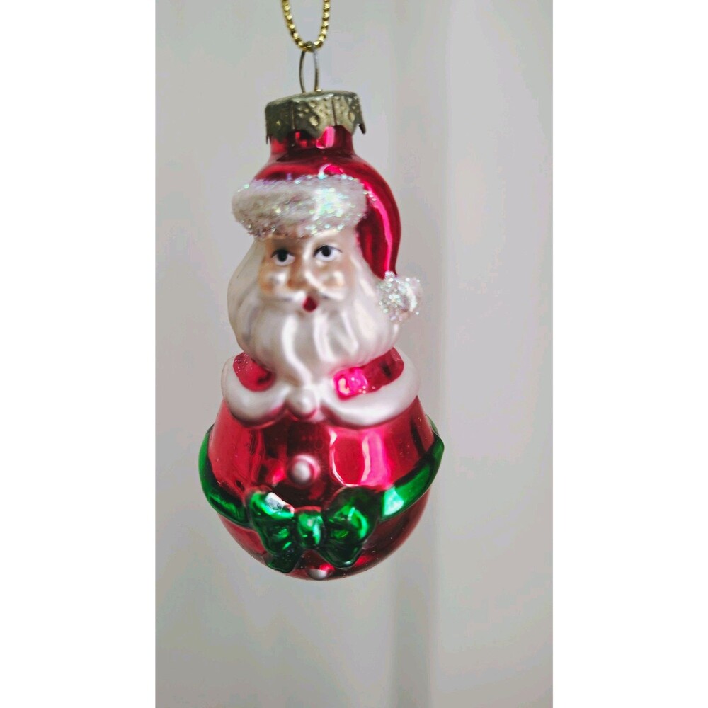Thomas Pacconi Museum Series Santa Green Bow Glass Christmas Ornament Vintage